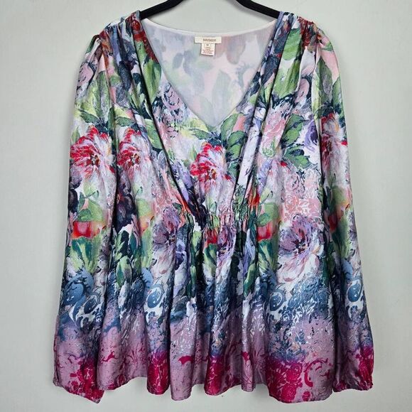 Sundance Womens Artsy Floral Silk Top Size M Colorful V Neck Boho Fairy Flowy - Picture 1 of 7